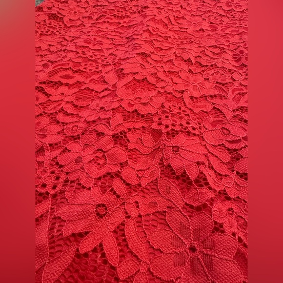 Nine West Size 6 Vibrant Pink Lace Open Shoulder Long Sleeve Dress PTP 18” - Picture 4 of 8